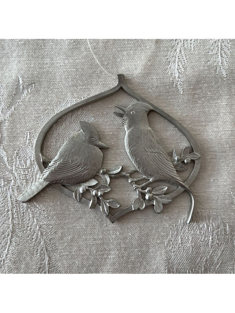 VINTAGE Amos Pewter Canada 1993 Two Blue Jays Hanging Tree Ornament Window Decor